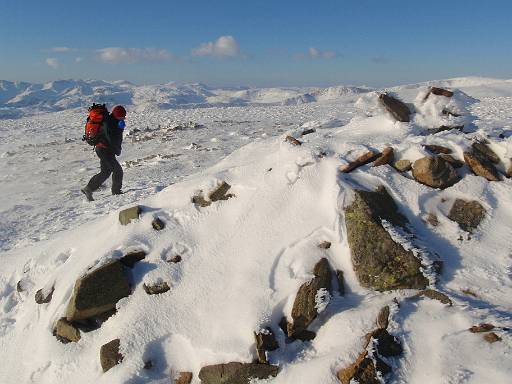 12_25-2.jpg - Snow covered cairn with Fairfield behind